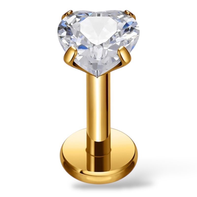 Labret-Ohrring aus Titangold mit herzförmigem Zirkonia