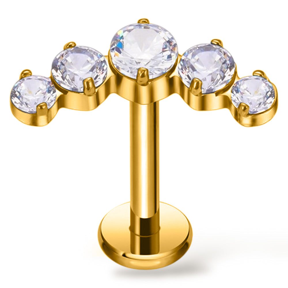 Dekoratives Labret aus Titan und Gold mit Zirkonia