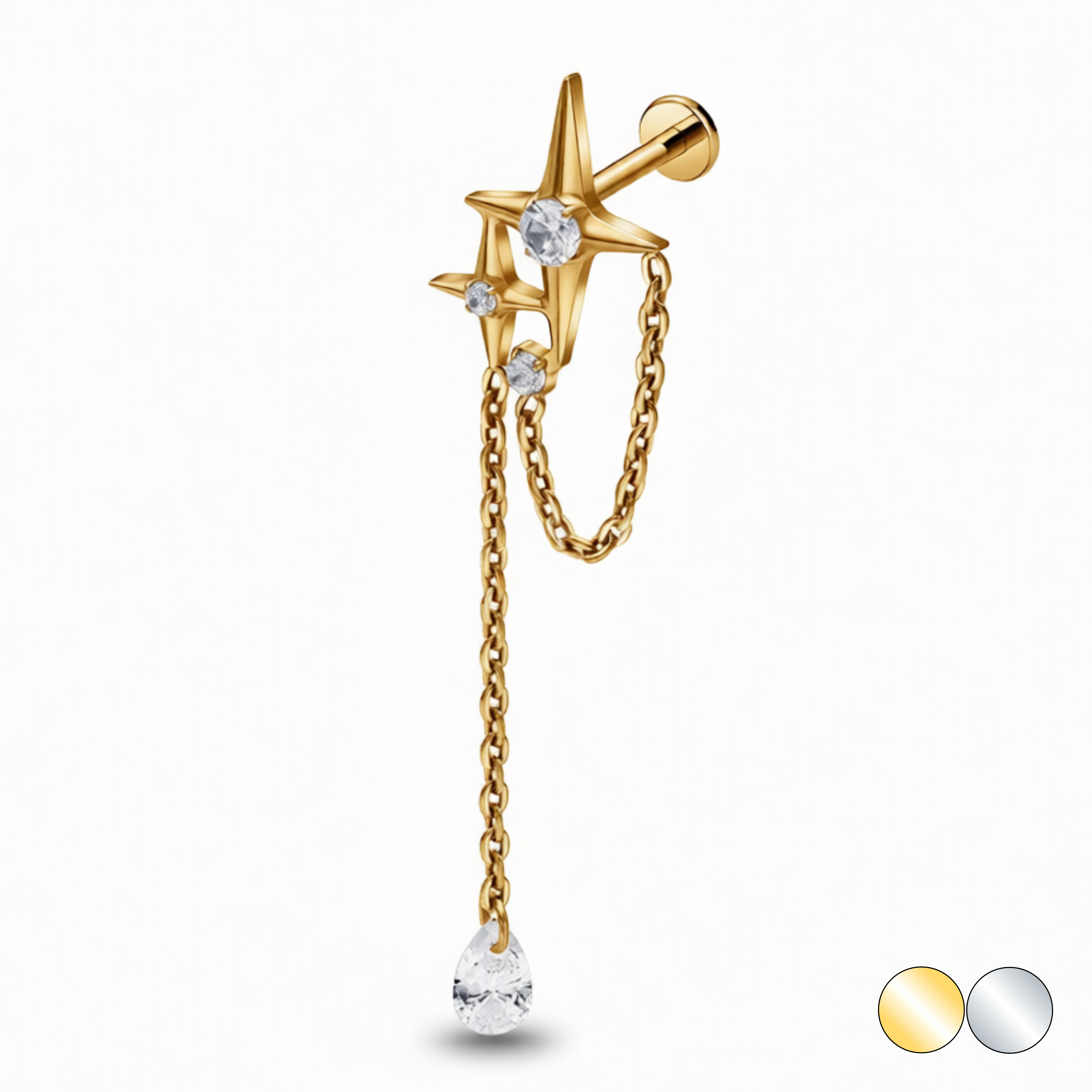 Sternförmiger Labret-Ohrring mit Zirkonia und Anhänger