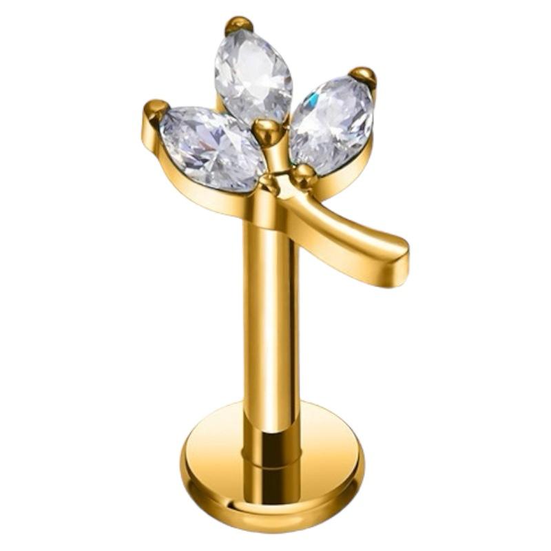 Blattförmiger Labret-Anhänger aus Titangold mit Zirkonia