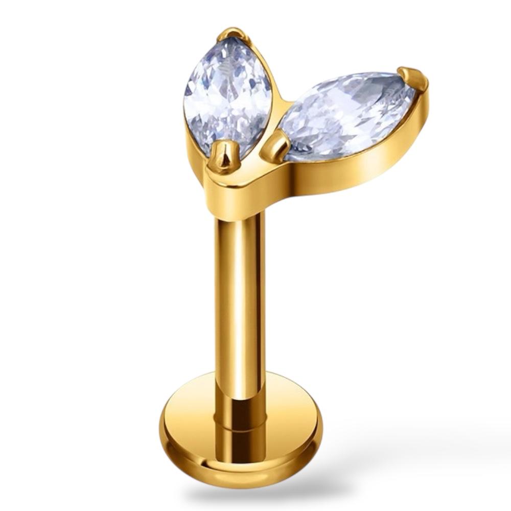 Labret aus Titan mit zwei Zirkonen