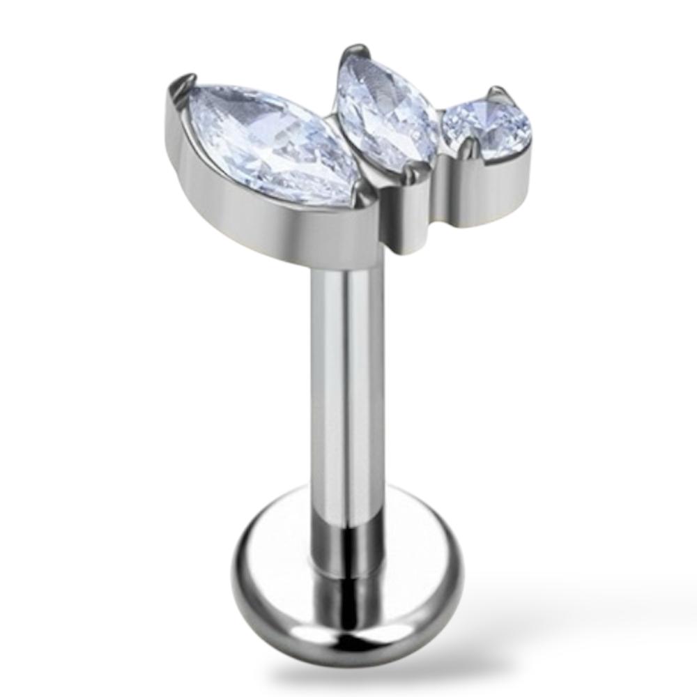 Labret-Ohrring aus Titan und Gold mit 3 Zirkonen
