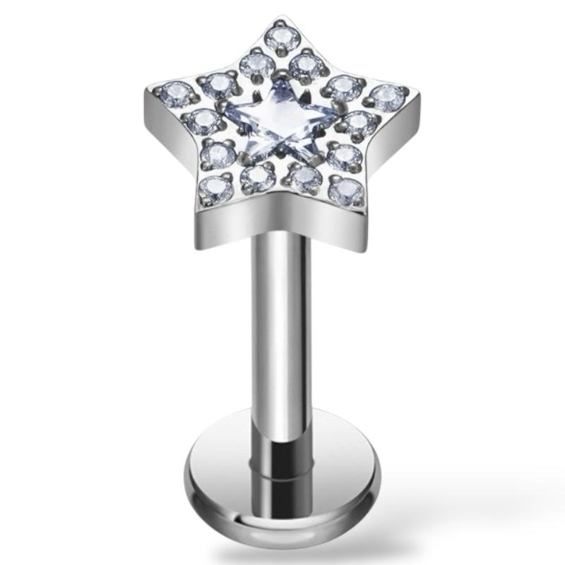 Sternförmiges Labret aus Titan mit Zirkonia