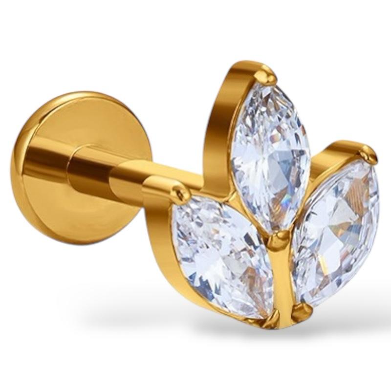 Labret-Ring aus Titan und Gold mit dreifachem Marquise-Schliff und Zirkonia