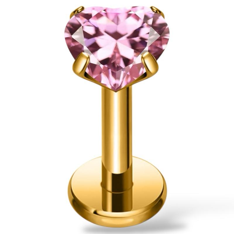 Labret-Ohrring aus Titangold mit herzförmigem Zirkonia