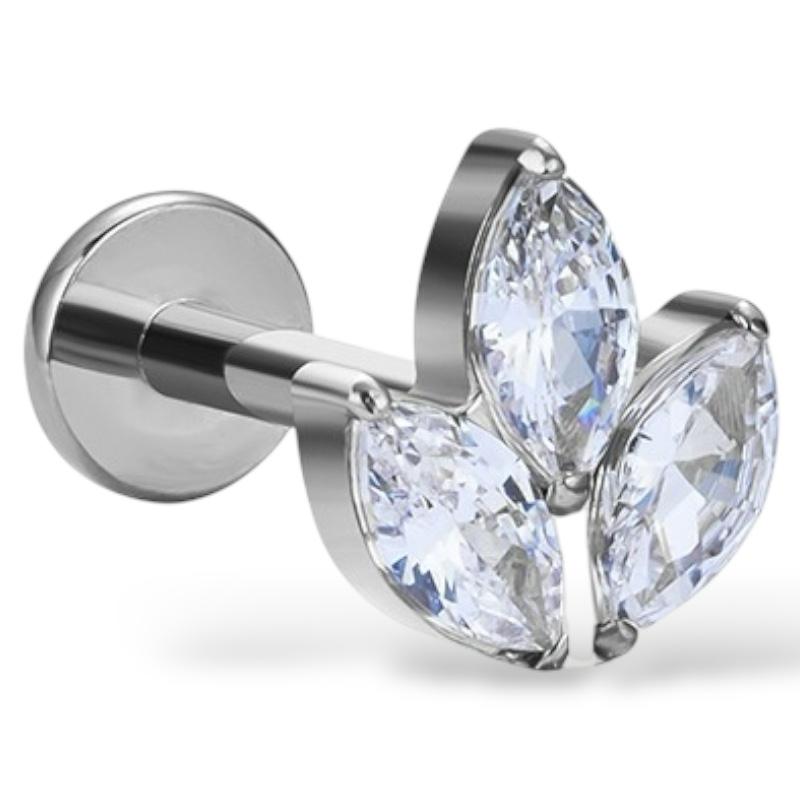 Labret aus Titan und Silber mit dreifachem Zirkonia im Marquise-Stil