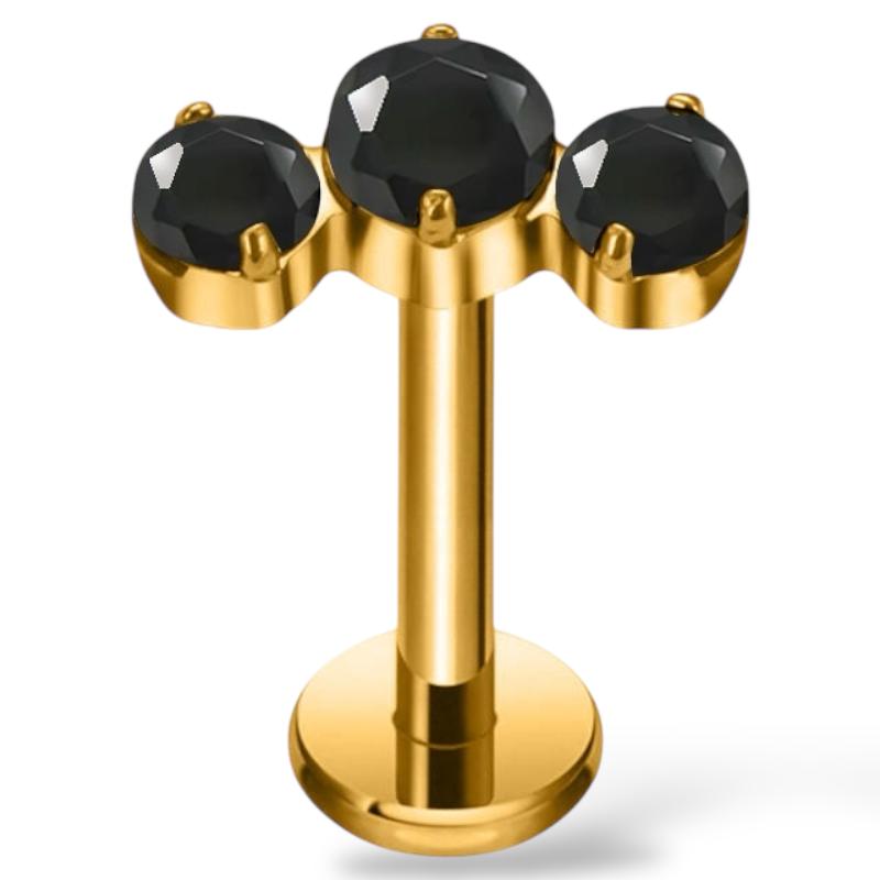 Labret aus Titan und Gold mit drei Zirkonen