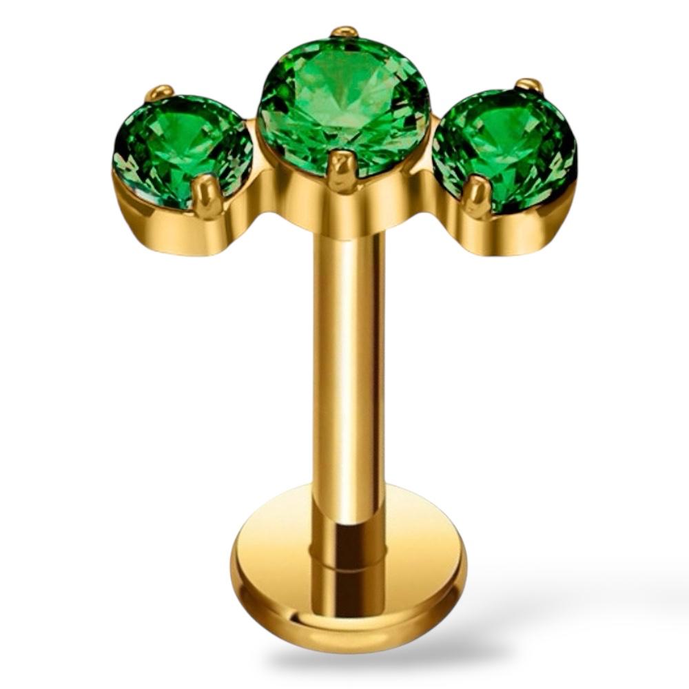 Labret aus Titan und Gold mit drei Zirkonen