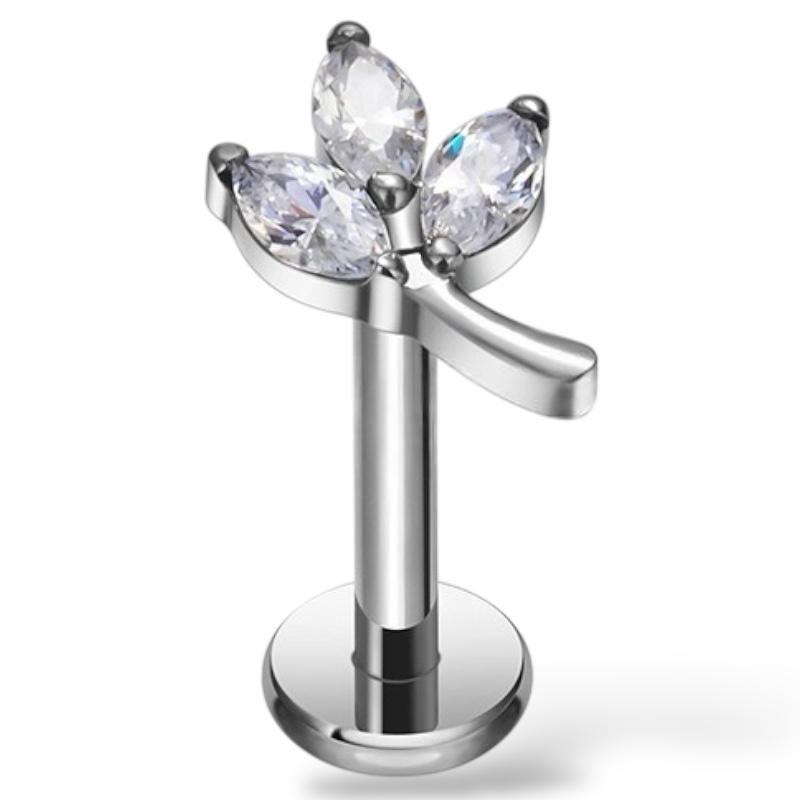 Blattförmiges Labret aus Titan und Silber mit Zirkonia
