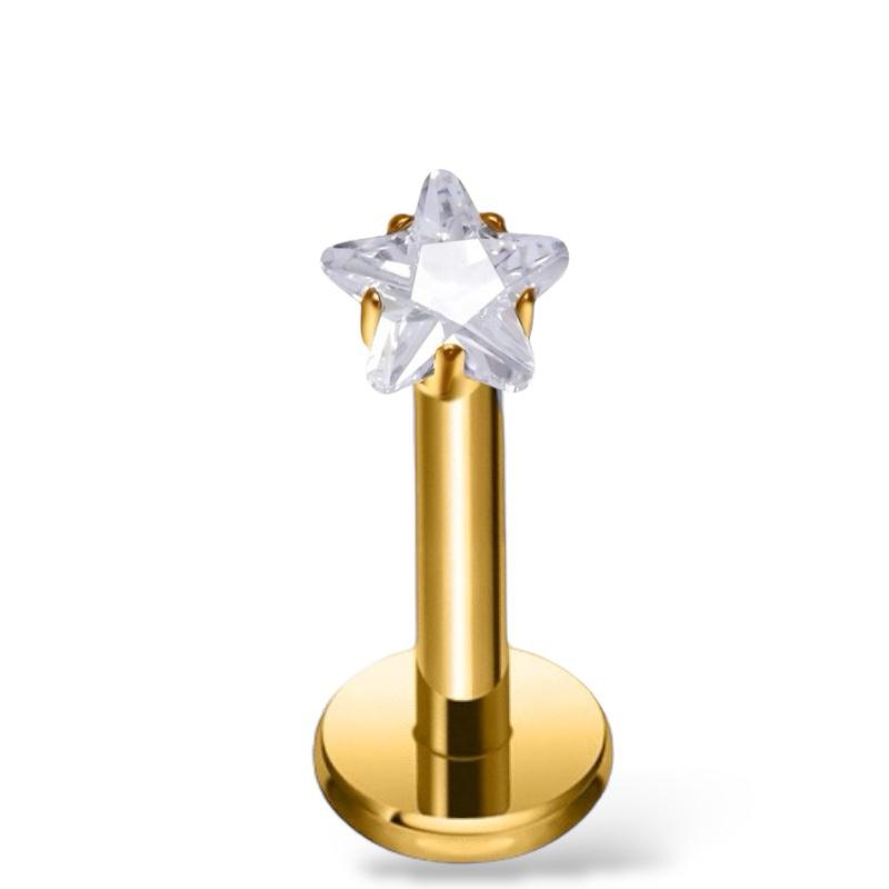 Labret-Ohrring aus Titangold mit sternförmigem Zirkonia