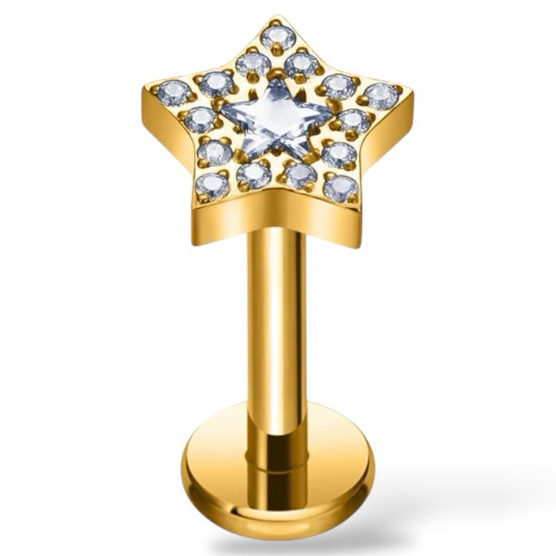 Sternförmiges Labret aus Titan mit Zirkonia
