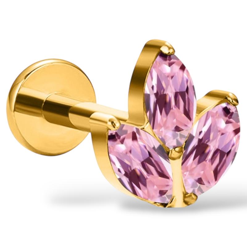 Labret-Ring aus Titan und Gold mit dreifachem Marquise-Schliff und Zirkonia
