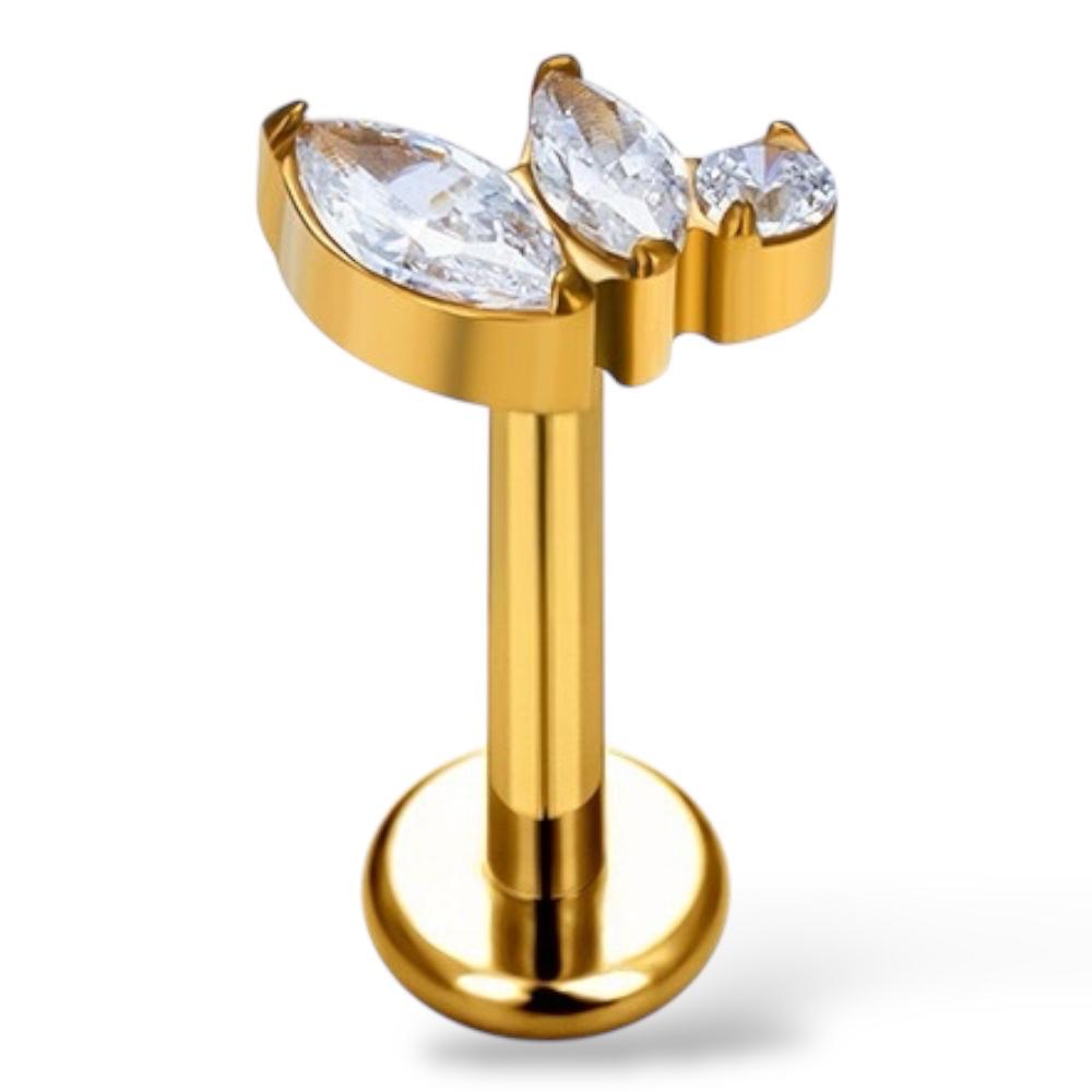 Labret-Ohrring aus Titan und Gold mit 3 Zirkonen