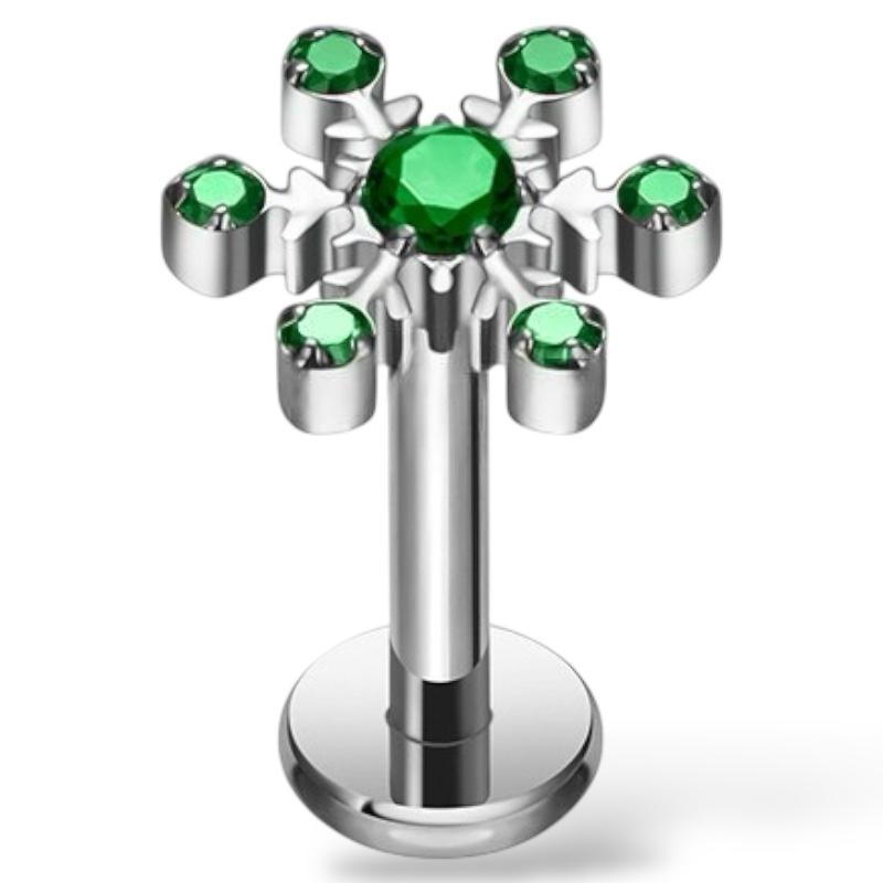 Labret-Ohrring aus Titansilber in Form einer Schneeflocke mit Zirkonia