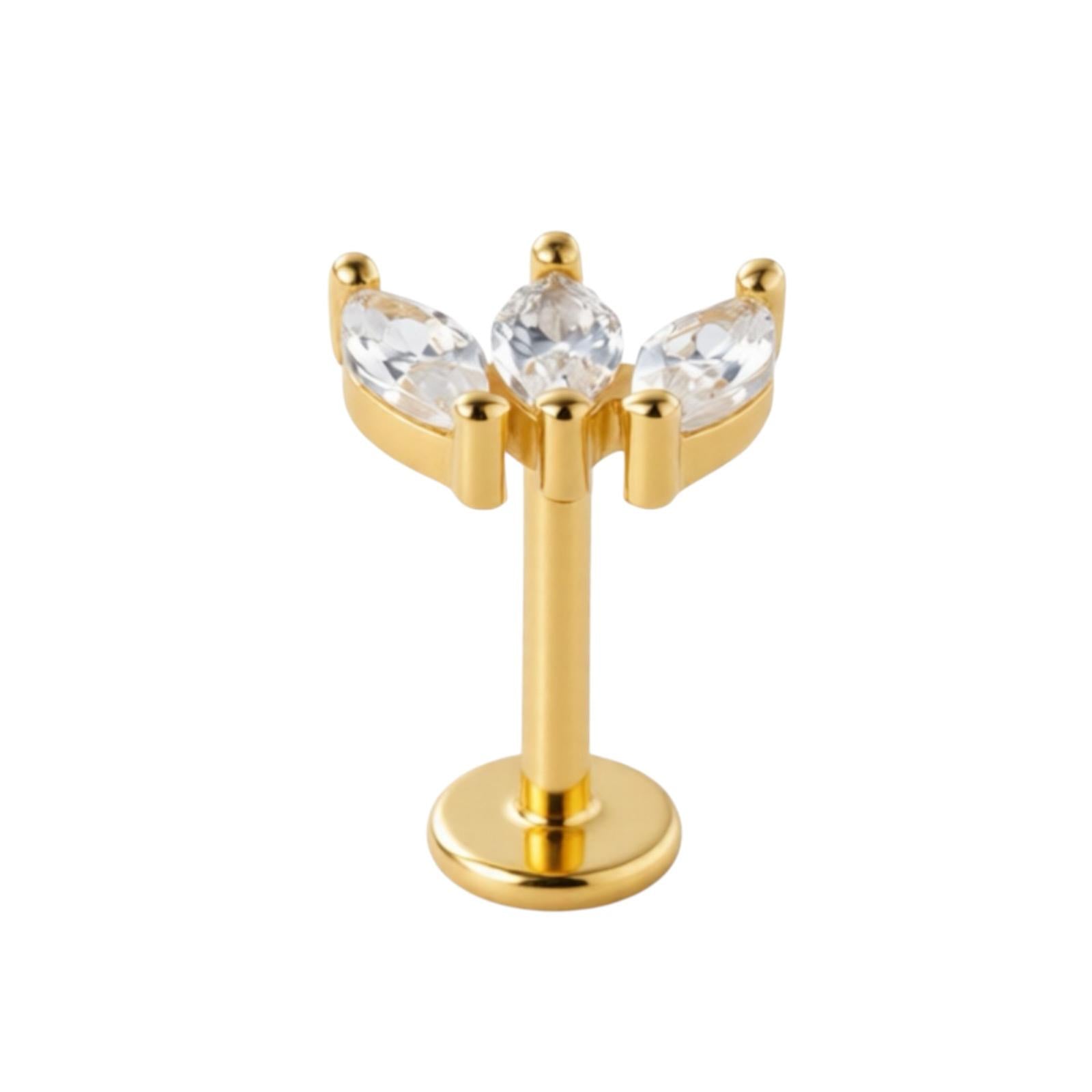 Labret-Ohrstecker mit 3 tropfenförmigen Zirkonia – 585er Gold