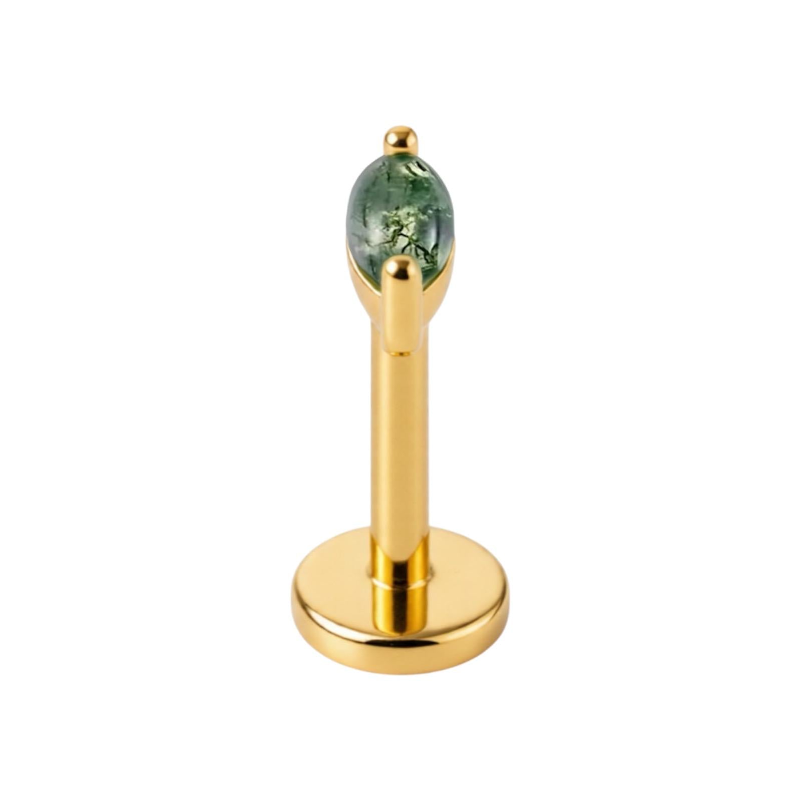 Labret-Anstecknadel aus Moosachat – 585er Gold