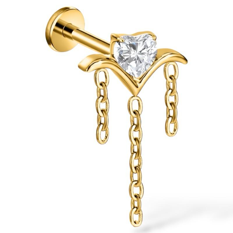 Labret-Ohrring mit herzförmigem Zirkonia und Ketten