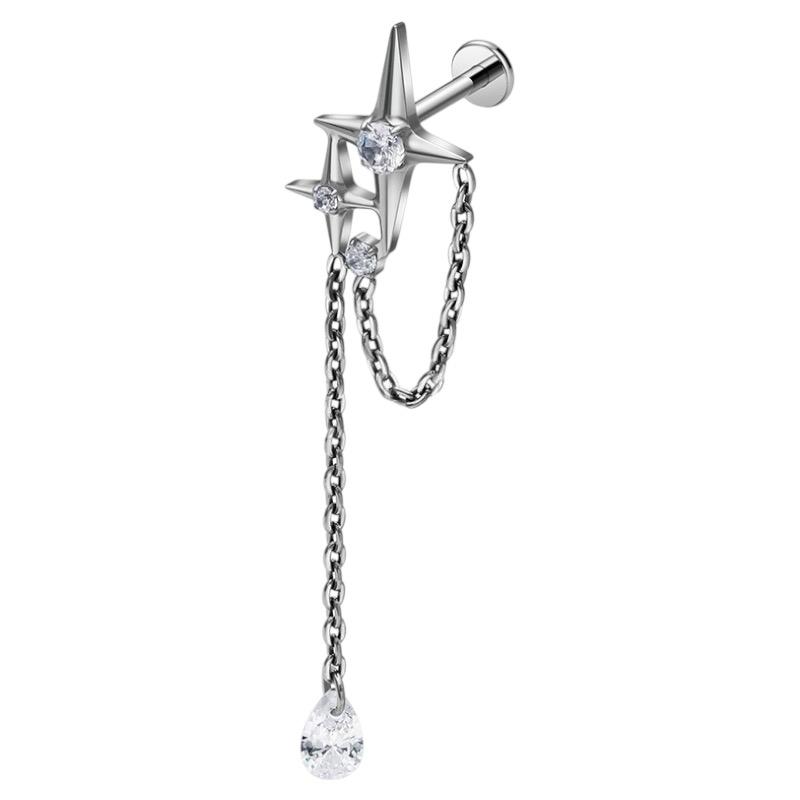 Sternförmiger Labret-Ohrring mit Zirkonia und Anhänger