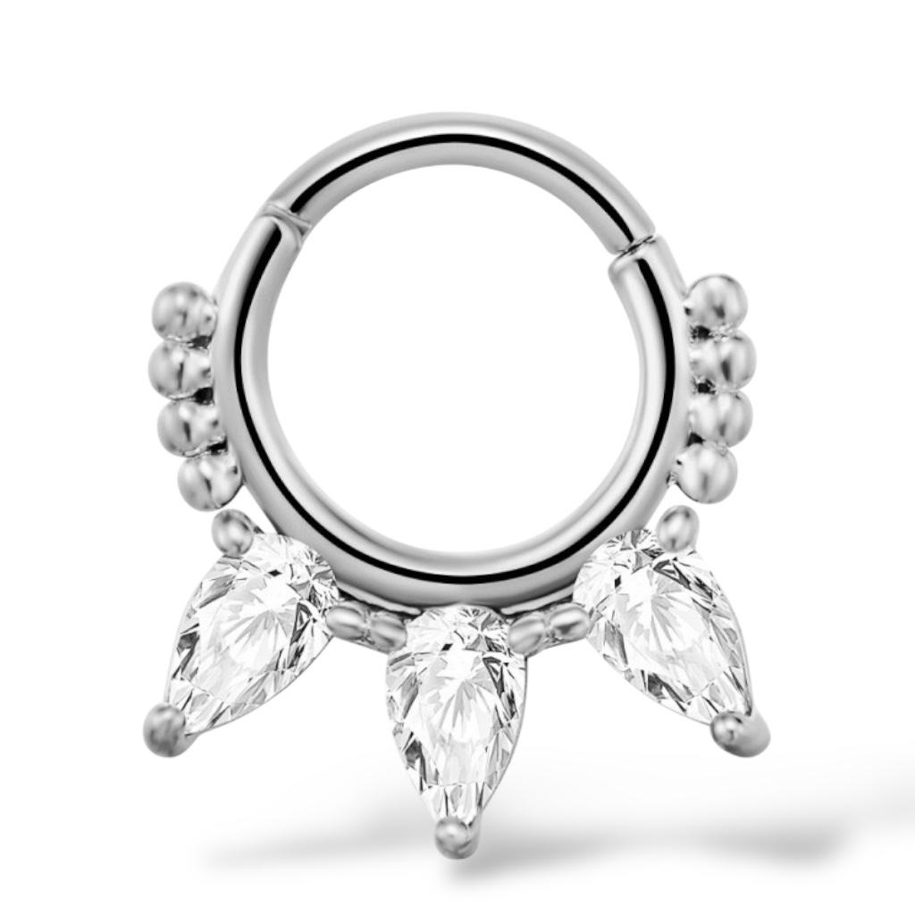 Klicker-Ohrring aus Stahl in Silber mit tropfenförmigen Kugeln und Zirkonia