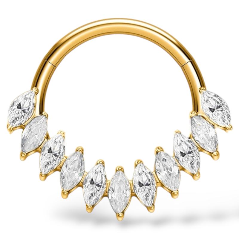 Klicker aus Titan mit einer Reihe von Zirkonia im Marquise-Schliff