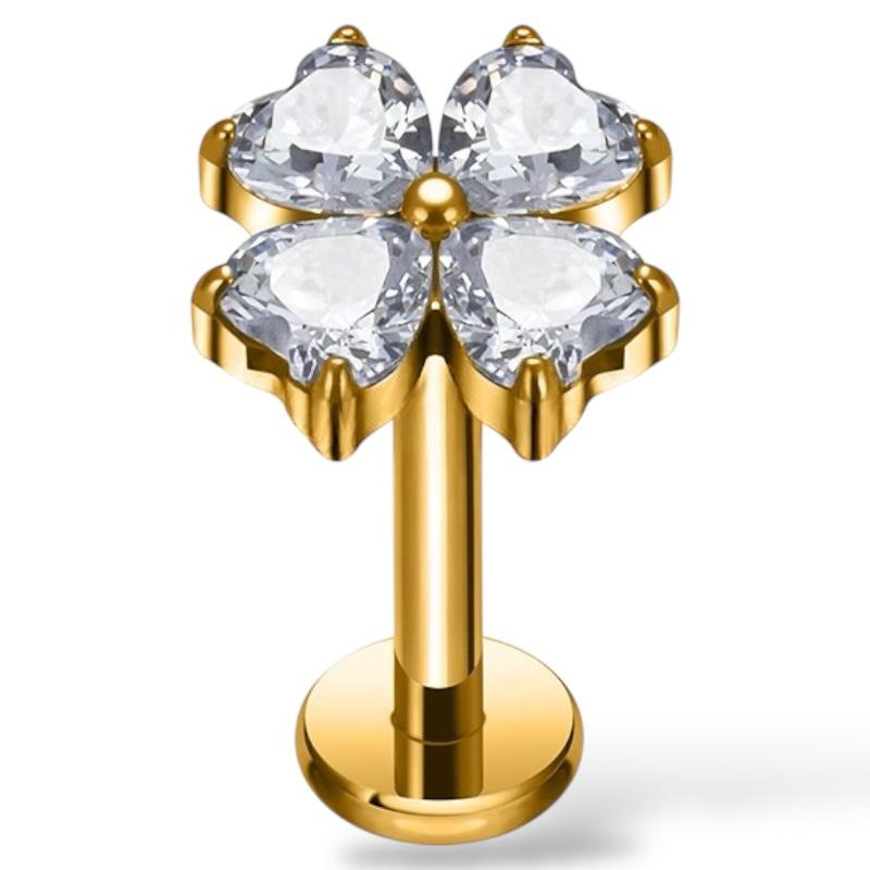 Labret-Anhänger aus Titan in Form eines vierblättrigen Kleeblatts mit Zirkonia