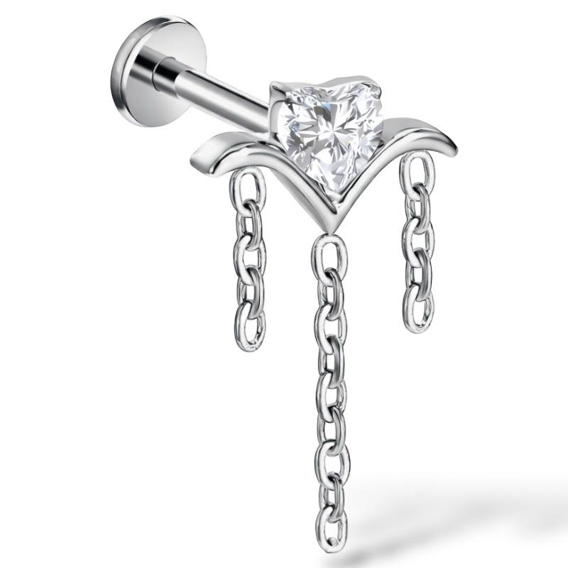 Labret-Ohrring mit herzförmigem Zirkonia und Ketten