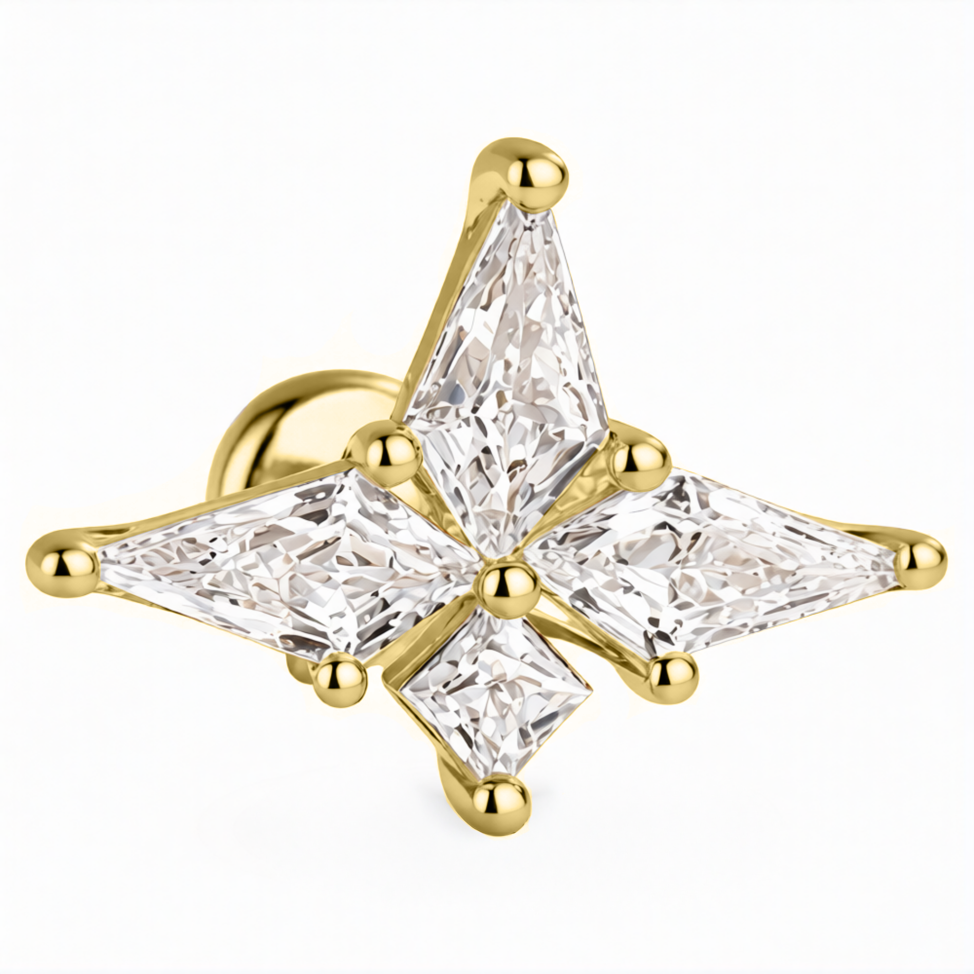 Goldener Stern-Labret mit Zirkonen - 925er Silber