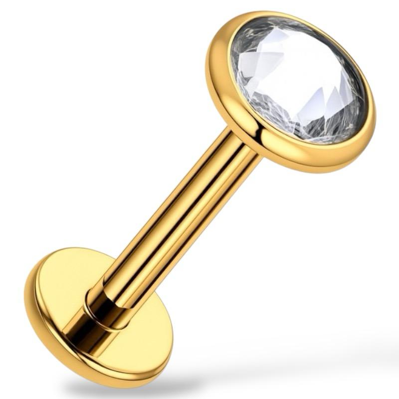 Tytanowy złoty labret z okrągłą cyrkonią